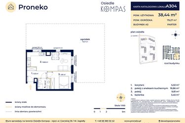 Rzut - Mieszkanie na sprzedaż 2 pokoje o powierzchni 38,49 m² - numer A304 w Osiedle Kompas