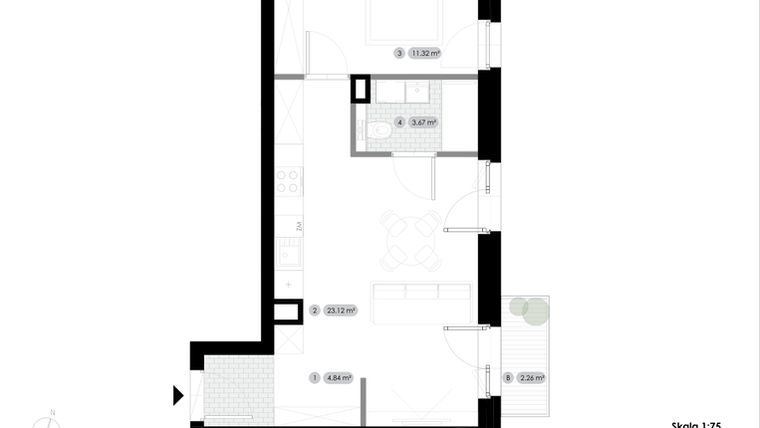 Rzut - Mieszkanie na sprzedaż 2 pokoje o powierzchni 42,95 m² - numer 2.M10 w Stalowa 76