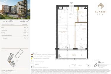 Rzut - Mieszkanie na sprzedaż 2 pokoje o powierzchni 41,64 m² - numer M12/KL1 w LUXURY POINT