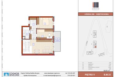 Rzut - Mieszkanie na sprzedaż 3 pokoje o powierzchni 64,99 m² - numer B.M.33 w Łódzka Osiedle