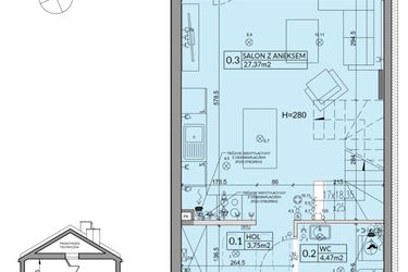 Rzut - Dom na sprzedaż 3 pokoje o powierzchni 72,53 m² - numer 58A w Nova Magdalenka 7 etap IV-VI
