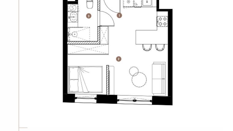 Rzut - Mieszkanie na sprzedaż 1 pokój o powierzchni 30,48 m² - numer LM.01.10.06 w Katowicka Residence