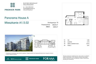 Rzut - Mieszkanie na sprzedaż 2 pokoje o powierzchni 38,5 m² - numer A1.5.02 w Premier Park II