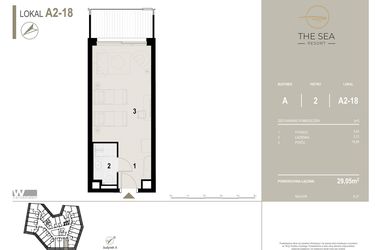 Rzut - Mieszkanie na sprzedaż 1 pokój o powierzchni 29,05 m² - numer A2-18 w The Sea Resort Międzyzdroje