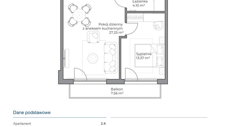Rzut - Mieszkanie na sprzedaż 2 pokoje o powierzchni 44,78 m² - numer B.2.4 w Anchoria Holiday