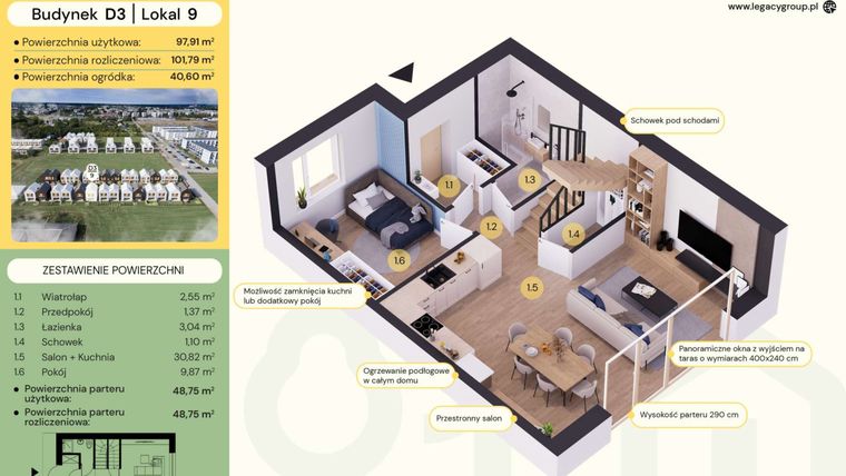 Rzut - Dom na sprzedaż 6 pokoi o powierzchni 101,79 m² - numer D3-9 w Tu i Teraz