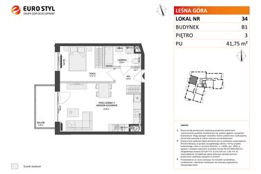 Rzut - Mieszkanie na sprzedaż 2 pokoje o powierzchni 41,75 m² - numer 34 w Leśna Góra