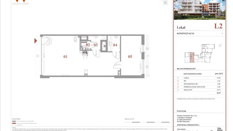 Rzut - Lokal użytkowy na sprzedaż 1 pokój o powierzchni 66,47 m² - numer 2 w Warszawskie Wzgórze