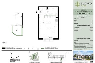 Rzut - Mieszkanie na sprzedaż 1 pokój o powierzchni 30,93 m² - numer B.2.1 w Bukovo Park