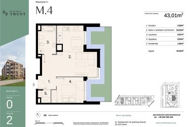 Rzut - Mieszkanie na sprzedaż 2 pokoje o powierzchni 43,01 m² - numer A - M.4 w Dzielnica Trust