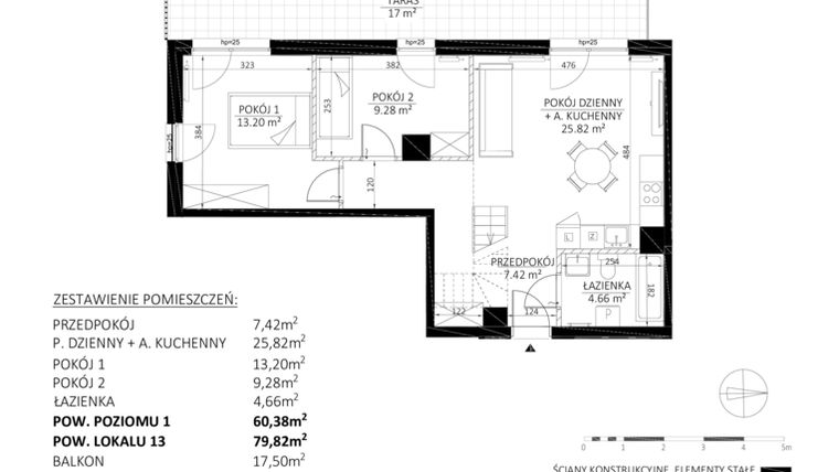 Rzut - Mieszkanie na sprzedaż 3 pokoje o powierzchni 79,82 m² - numer B13 w Anker