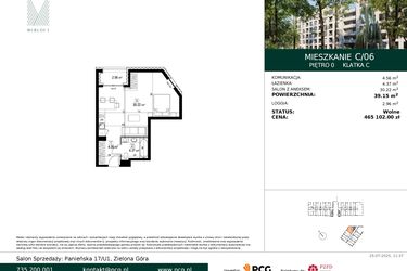 Rzut - Mieszkanie na sprzedaż 1 pokój o powierzchni 39,15 m² - numer C/06 w Merloft