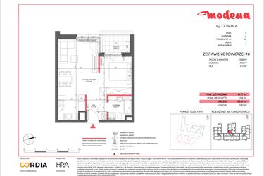 Rzut - Mieszkanie na sprzedaż 1 pokój o powierzchni 41,77 m² - numer A.102 w Modena II