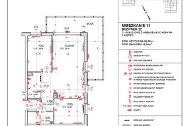 Rzut - Mieszkanie na sprzedaż 3 pokoje o powierzchni 60,03 m² - numer 22_11 w Osiedle 4 Pory Roku - Etap VIII