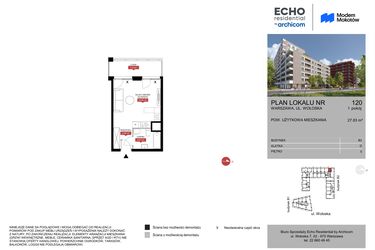 Rzut - Mieszkanie na sprzedaż 1 pokój o powierzchni 27,83 m² - numer B2.120 w Modern Mokotów