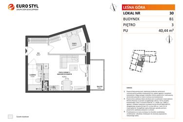 Rzut - Mieszkanie na sprzedaż 2 pokoje o powierzchni 40,44 m² - numer 30 w Leśna Góra
