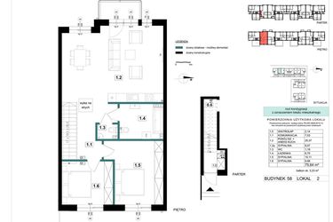 Rzut - Mieszkanie na sprzedaż 3 pokoje o powierzchni 75,64 m² - numer 58-2 w Błonie Bosco