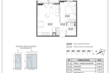 Rzut - Mieszkanie na sprzedaż 2 pokoje o powierzchni 43,88 m² - numer 9.A.03 w Nowe Południe bud. 9