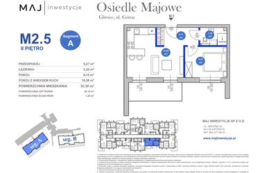 Rzut - Mieszkanie na sprzedaż 2 pokoje o powierzchni 35,3 m² - numer M2.5 w Osiedle Majowe 2.0 etap II