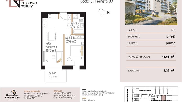 Rzut - Mieszkanie na sprzedaż 2 pokoje o powierzchni 41,98 m² - numer D8 w Enklawa Natury