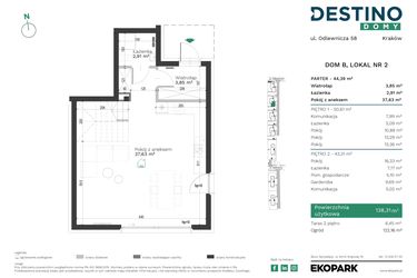 Rzut - Mieszkanie na sprzedaż 5 pokoi o powierzchni 138,31 m² - numer B2 w Destino Domy