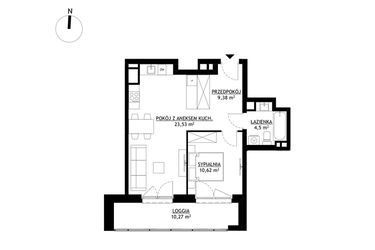 Rzut - Mieszkanie na sprzedaż 2 pokoje o powierzchni 48,03 m² - numer A1 w FUTURO