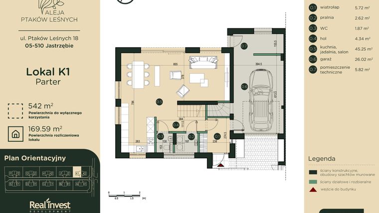 Rzut - Dom na sprzedaż 5 pokoi o powierzchni 169,02 m² - numer K1 w Aleja Ptaków Leśnych