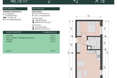 Rzut - Mieszkanie na sprzedaż 2 pokoje o powierzchni 46,16 m² - numer 18 w Osiedle City Park