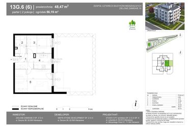 Rzut - Mieszkanie na sprzedaż 2 pokoje o powierzchni 48,47 m² - numer 13G.6 w Zielone Zamienie X