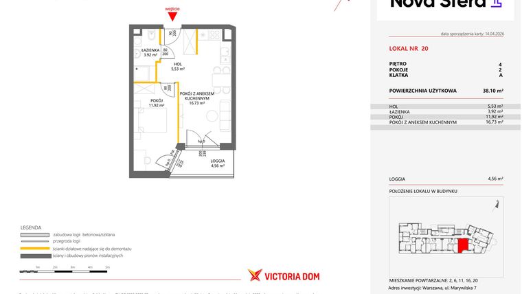 Rzut - Mieszkanie na sprzedaż 2 pokoje o powierzchni 38,1 m² - numer 20 w Miasteczko Nova Sfera 4