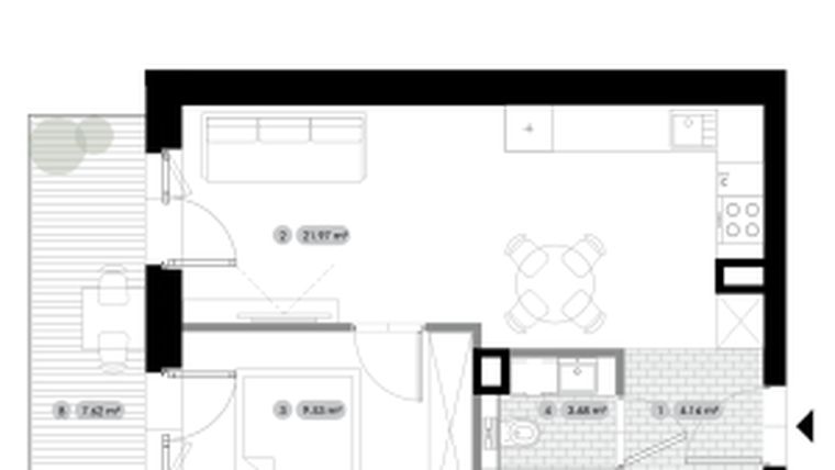 Rzut - Mieszkanie na sprzedaż 2 pokoje o powierzchni 39,34 m² - numer 1.M8 w Stalowa 76