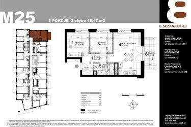 Rzut - Mieszkanie na sprzedaż 3 pokoje o powierzchni 48,47 m² - numer M25 w Sczanieckiej 8