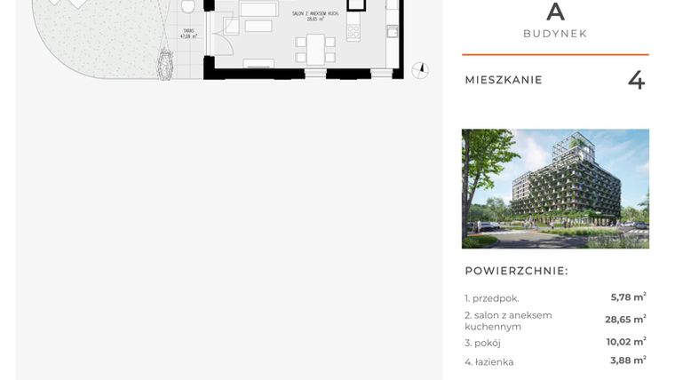 Rzut - Mieszkanie na sprzedaż 2 pokoje o powierzchni 48,33 m² - numer 4 w Semiramis