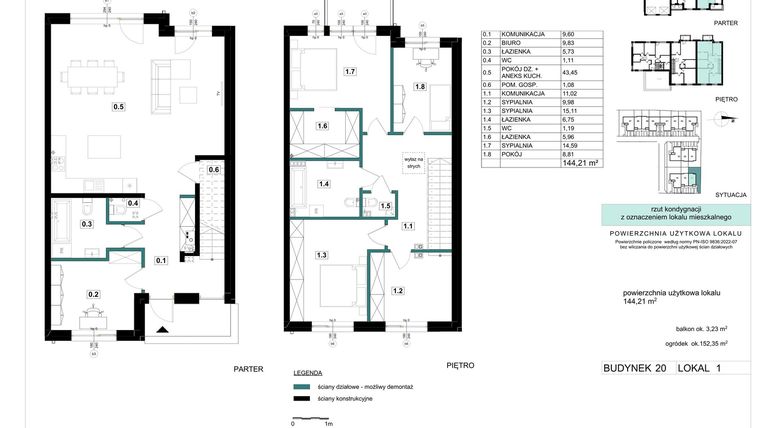 Rzut - Mieszkanie na sprzedaż 6 pokoi o powierzchni 144,21 m² - numer 20 w Błonie Bosco