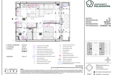 Rzut - Mieszkanie na sprzedaż 2 pokoje o powierzchni 37,3 m² - numer 28 w Apartamenty Poligonowa etap 5