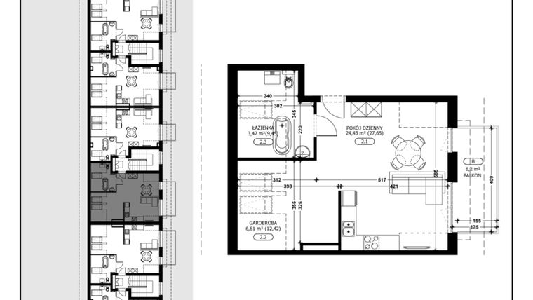 Rzut - Mieszkanie na sprzedaż 1 pokój o powierzchni 34,71 m² - numer B3-M12 w Śląska Park