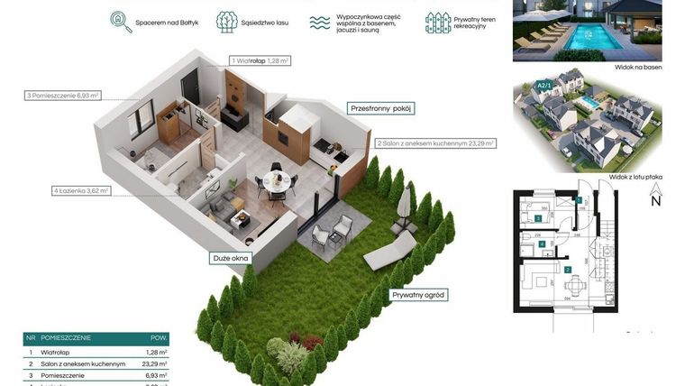 Rzut - Mieszkanie na sprzedaż 2 pokoje o powierzchni 35,12 m² - numer A2/1 w Bałtycka Oaza