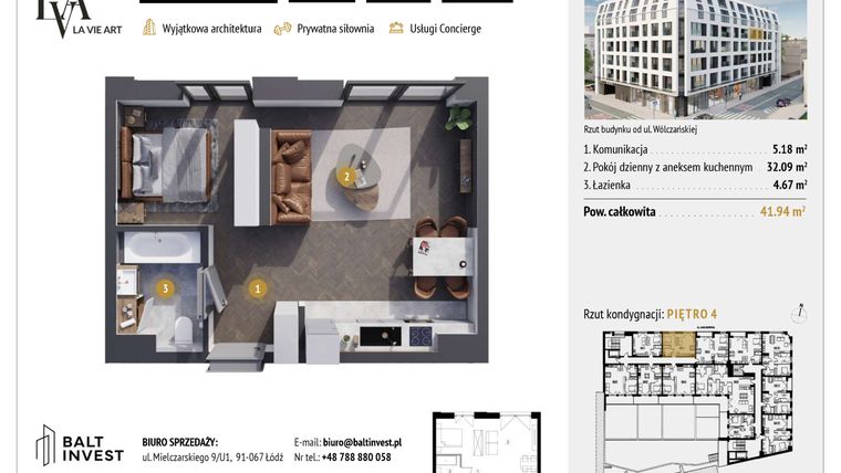 Rzut - Mieszkanie na sprzedaż 1 pokój o powierzchni 41,94 m² - numer M4.2 w La Vie Art