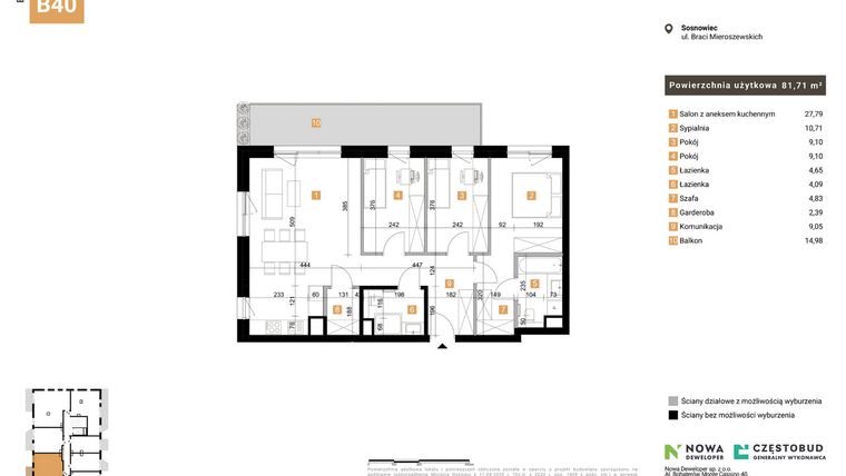 Rzut - Mieszkanie na sprzedaż 4 pokoje o powierzchni 81,71 m² - numer 40 w Nowy Sosnowiec