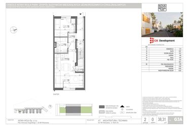 Rzut - Mieszkanie na sprzedaż 2 pokoje o powierzchni 38,31 m² - numer G.3A w Nova Wola Park