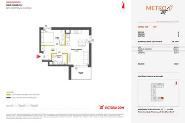 Rzut - Mieszkanie na sprzedaż 2 pokoje o powierzchni 38,7 m² - numer 119 w Metro Art 12
