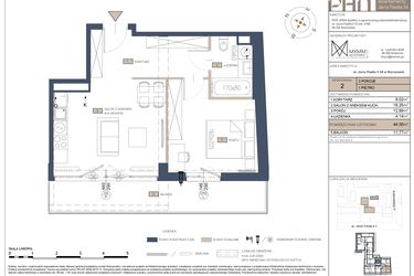 Rzut - Mieszkanie na sprzedaż 2 pokoje o powierzchni 44,3 m² - numer 2 w Apartamenty Jana Pawła 34