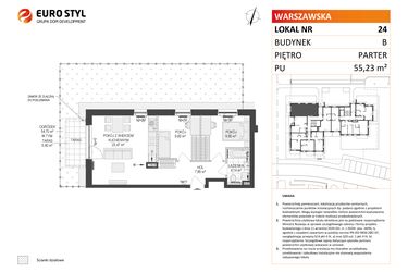 Rzut - Mieszkanie na sprzedaż 3 pokoje o powierzchni 55,23 m² - numer B.24 w Osiedle Warszawska etap III