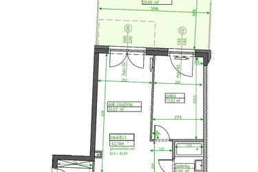 Rzut - Mieszkanie na sprzedaż 2 pokoje o powierzchni 42,42 m² - numer B.I.3 w Osiedle Opolska