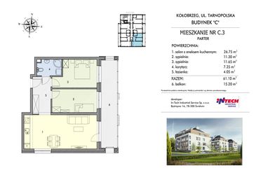Rzut - Mieszkanie na sprzedaż 3 pokoje o powierzchni 61,3 m² - numer C3 w Miejski Las