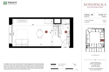 Rzut - Mieszkanie na sprzedaż 1 pokój o powierzchni 27,21 m² - numer A-KL-B.88 w Konopacka