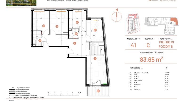 Rzut - Mieszkanie na sprzedaż 5 pokoi o powierzchni 83,65 m² - numer 18.41 w Osiedle Nowe Horyzonty etap II