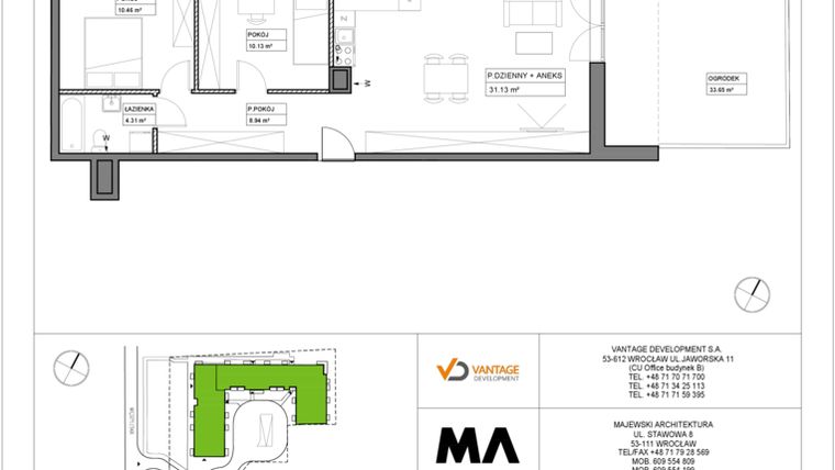 Rzut - Mieszkanie na sprzedaż 3 pokoje o powierzchni 64,96 m² - numer PT/C/0/1 w Przystanek Tarnogaj