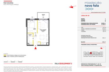 Rzut - Mieszkanie na sprzedaż 2 pokoje o powierzchni 38,88 m² - numer 60 w Miasteczko Nova Fala