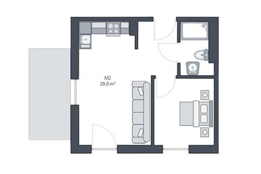Rzut - Mieszkanie na sprzedaż 2 pokoje o powierzchni 29,8 m² - numer M2 w TARASY GĄSKI